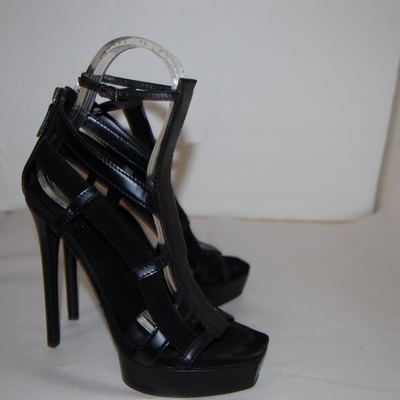 36.5/6.5❤️GUCCI Daryl Black Suede Leather High Heel Platform SANDALS ITALY - Picture 4 of 13
